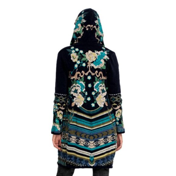 Biya Johnny Was Nimue Embroidered Hooded Boho Duster Cardigan Coat Jacket Size S - Picture 4 of 14